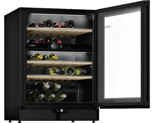 Weinlagerschrank mit Glasfront und mehreren Weinregalen