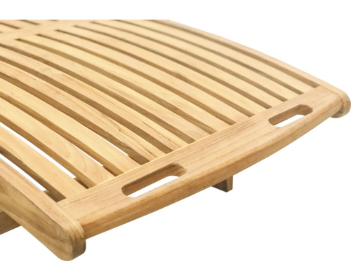 Detailansicht einer Holzliege mit Lattenrost