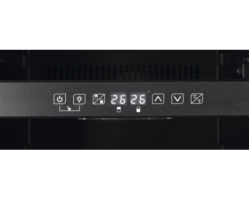 Bedienfeld eines Getränkekühlschranks mit digitaler Temperaturanzeige und verschiedenen Bedienelementen