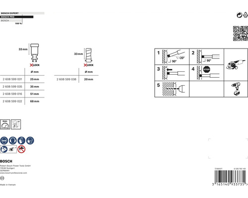 Produktinformationen zu Bosch Zubehör: Größenangaben und Anwendungshinweise.