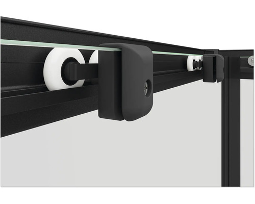 Detailaufnahme einer Duschkabine mit Rollenführung