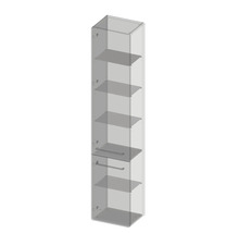 Hoher Badezimmerschrank mit mehreren Regalen und zwei Handtuchhaltern