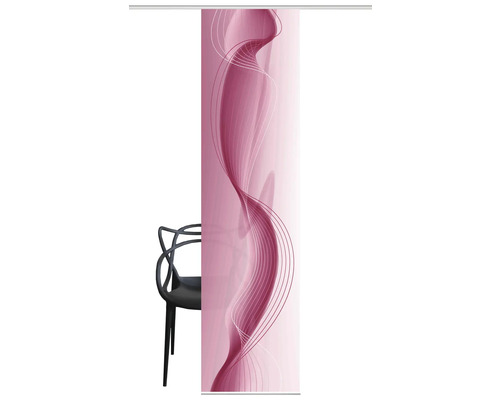 Schiebegardine mit abstrakten Linienmuster und Stuhl