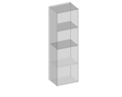 Schmaler Hochschrank mit drei Einlegeböden für Badezimmer oder ähnliche Räume.