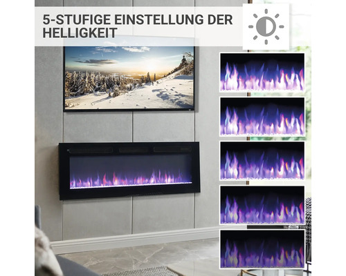 Elektrischer Kamin mit fünf Helligkeitsstufen zur Wandmontage