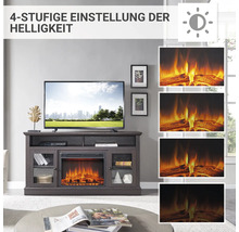 Wohnzimmer mit Kamin-Fernsehtisch-Kombination und Anzeige der vierstufigen Helligkeitseinstellung