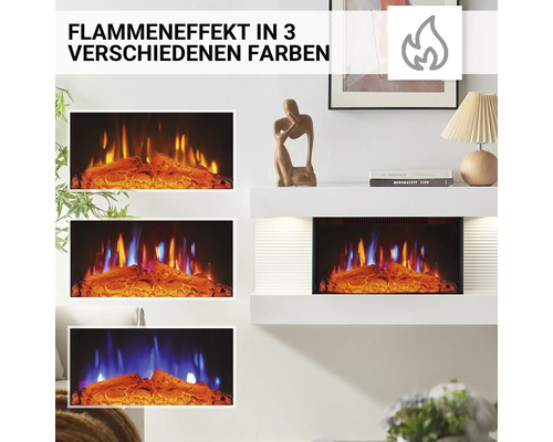 Dekorativer Elektrokamin mit Flammeneffekt in drei verschiedenen Farben