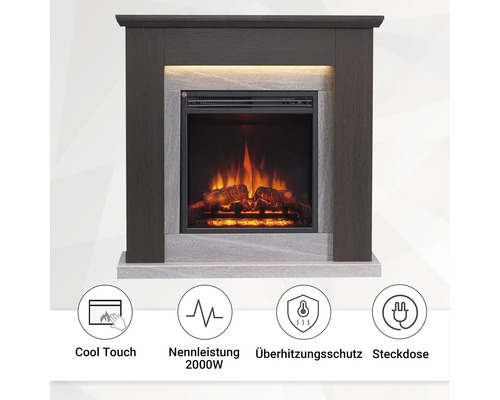 Elektrischer Kamin mit Holzoptik und Sicherheitsfunktionen