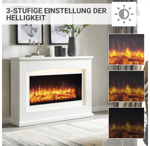 Elektrischer Kamin mit dreistufiger Helligkeitseinstellung im Wohnzimmer.