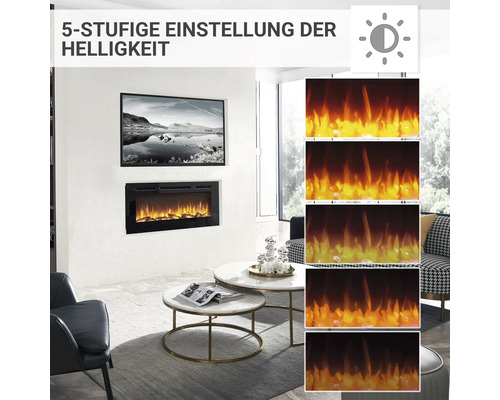 Wohnzimmer mit elektrischem Kamin mit fünfstufiger Helligkeitseinstellung