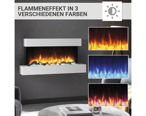 Elektrischer Wandkamin mit Flammeneffekt in drei verschiedenen Farben