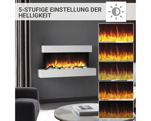 Elektrischer Kamin mit fünfstufiger Helligkeitseinstellung zur Wandmontage