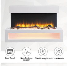 Elektrischer Kamin mit simulierten Flammen, Holzscheiten und Kristallen
