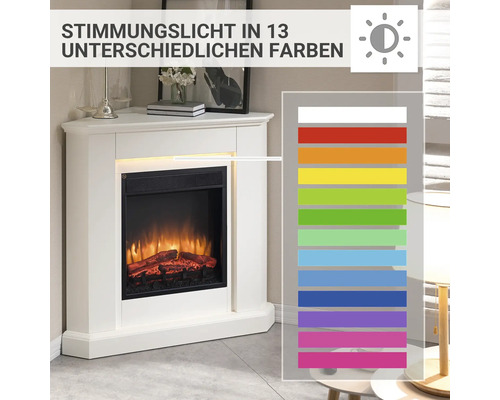 Elektrokamin in Eckausführung mit 13 verschiedenen Stimmungsfarben