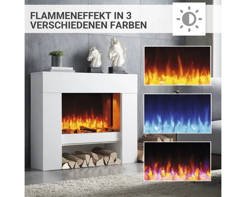 Elektrokamin mit Flammeneffekt in drei verschiedenen Farben