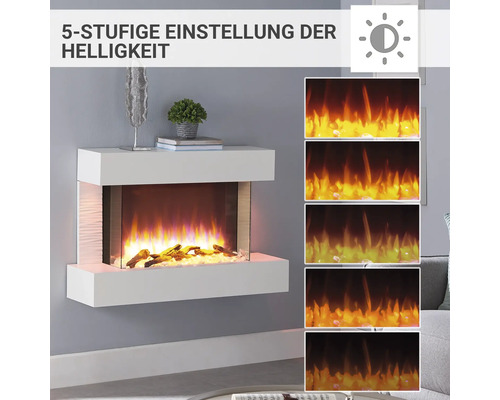 Elektrischer Wandkamin mit fünf Helligkeitsstufen