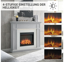 Dekorativer Elektrokamin mit vierstufiger Helligkeitseinstellung.