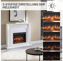 Dekorativer Elektrokamin mit fünf Helligkeitsstufen.