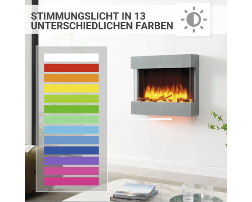Elektrischer Kamin mit 13 verschiedenen Lichtfarben zur Wandmontage