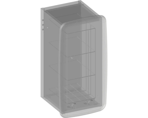 Transparentes Wandregal mit mehreren Ablagen zur Aufbewahrung