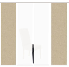 Flächenvorhang mit Leinwandstruktur vor einem Stuhl