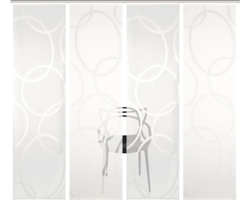 Schiebegardinen mit Kreisdesign und Stuhl