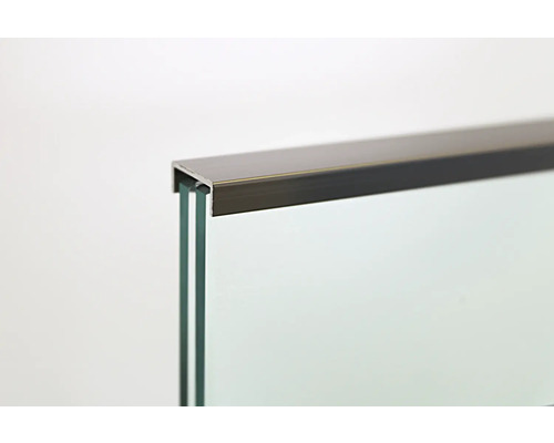 Detailansicht einer Duschwand aus Glas mit Metallprofil
