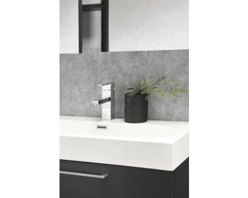 Badezimmer mit Waschbecken, Armatur und Pflanze