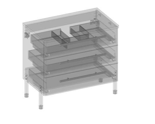 Waschbeckenunterschrank mit mehreren Schubladen und Standfüßen