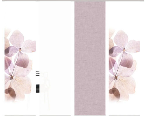 Schiebegardine mit floralem Muster und Leineneinsatz