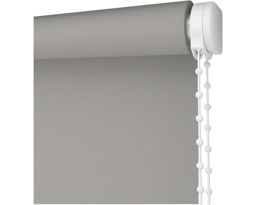Graues Rollo mit Kettenzug zur Fensterdekoration