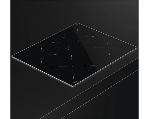 Schwarzes Teka Induktionskochfeld mit vier Kochzonen.