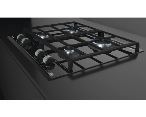 Gaskochfeld mit vier Brennern und Bedienknöpfen an der Seite