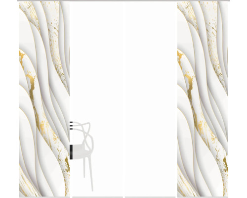 Dekorative Wandpaneele mit abstraktem Marmormuster und Stuhl