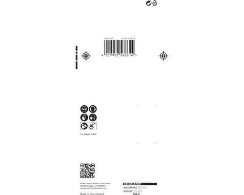Informationen zu Sicherheitsvorkehrungen und Barcode auf der Produktverpackung.
