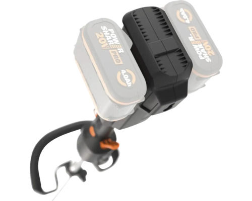 Aufsatz für Gartengerät zur Aufnahme von zwei Akkus