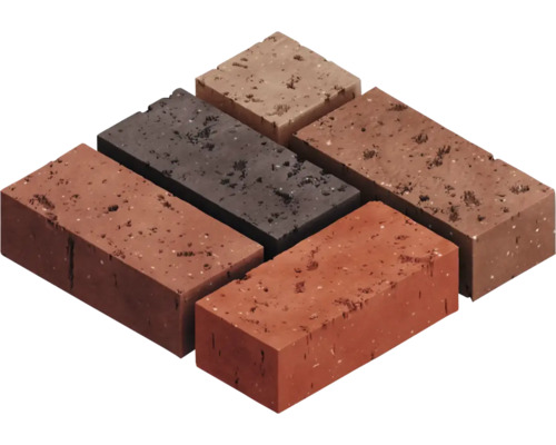 Sechs Ziegelsteine in verschiedenen Farben