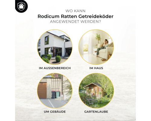 Anwendungsbereiche von Rodicum Ratten Getreideköder: Aussenbereich, im Haus, um Gebäude und Gartenlaube