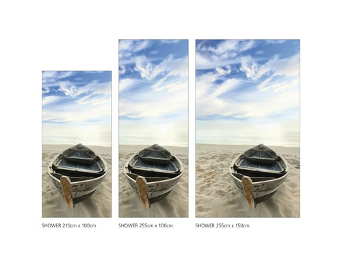 Duschpaneele mit Bootsmotiv am Strand in verschiedenen Größen
