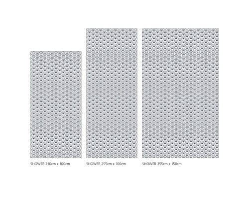 Drei Duschpaneele in unterschiedlichen Größen mit Fächermuster