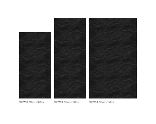 Drei Duschpaneele in unterschiedlichen Größen mit dunkler Textur