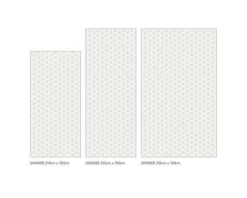 Drei Duschpaneele in verschiedenen Größen mit geometrischem Muster.
