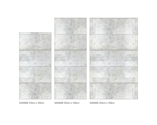 Drei Duschpaneele in verschiedenen Größen mit Betonoptik