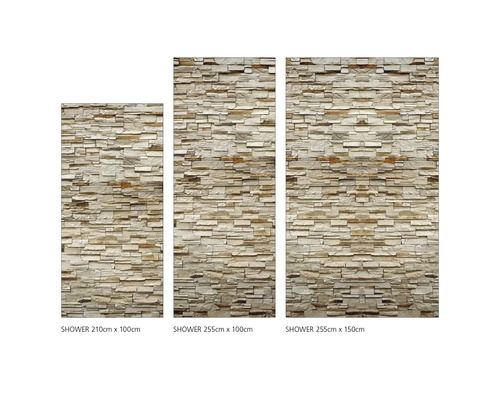 Drei Duschpaneele mit Steinoptik in verschiedenen Größen.