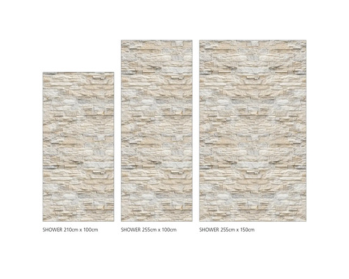 Drei Duschpaneele in verschiedenen Größen mit Steinmuster.