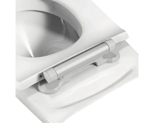 Detailansicht einer Toilette mit einem Toilettendeckel aus Sanitärkeramik