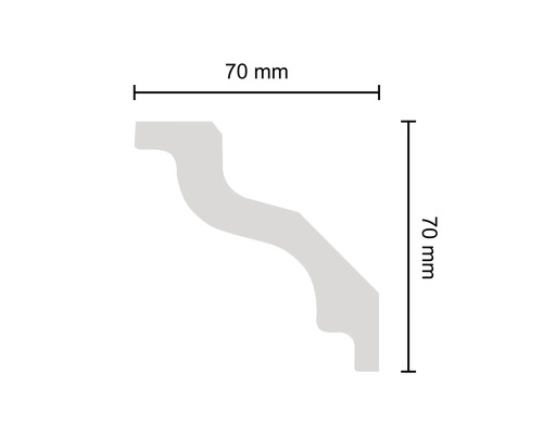 Abmessungen einer Zierleiste: 70 mm breit und 70 mm hoch