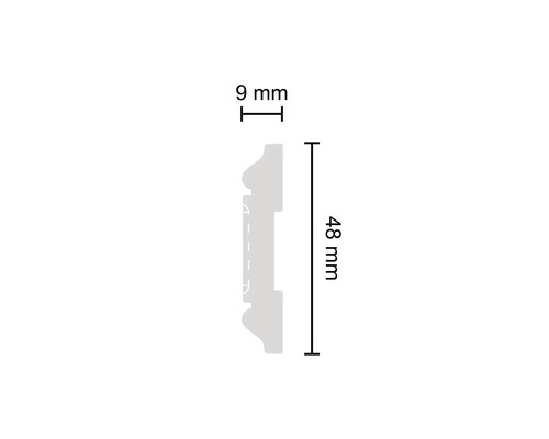 Profilleiste Querschnitt mit Maßangaben 9 mm und 48 mm