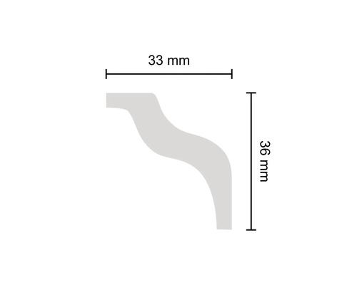 Abmessungen einer Zierleiste: 33 mm breit und 36 mm hoch