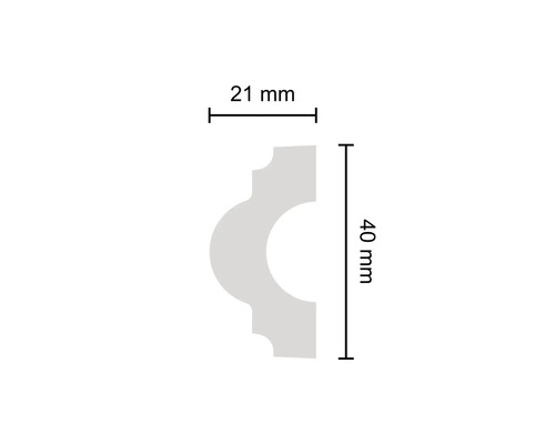 Abmessungen eines Zierelements: 21 mm breit und 40 mm hoch